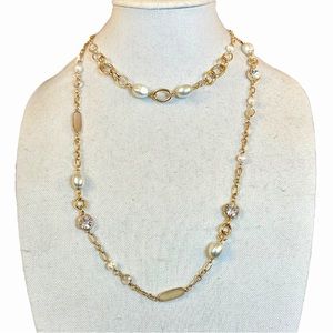 Laundry by Shelli Segal Gold Tone Long Chain Pearl and Rhinestone Necklace